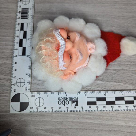 Vintage Vinyl/Hard Plastic Santa Face Ornaments with Fuzzy Beards and Hat Set 2 - Picture 6 of 6